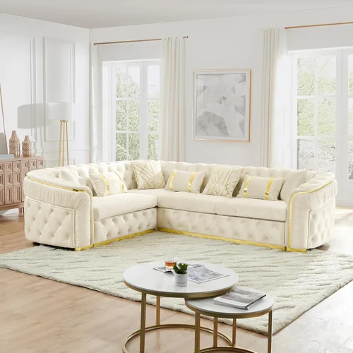 Vista 15 de KEIKI - Juego de sofá de lujo Chesterfield de 2 piezas con 2 sofás de terciopelo de 3 plazas extragrandes, juego de sofá acolchado moderno de 6