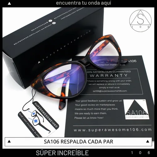 Vista 8 de SA106 Gafas de computadora con marco de ojo de gato auténtico gótico clásico con filtro de luz azul Negro