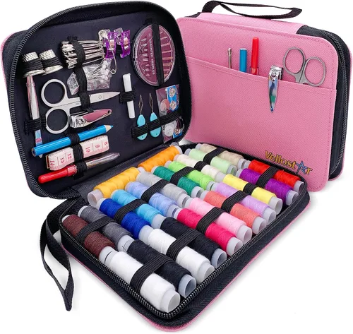 Vista 17 de Kit de costura para adultos con suministros y accesorios de costura, kit de costura a mano básico para pequeñas reparaciones, kit de costura