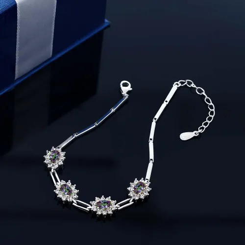 Vista 4 de Gem Stone King Pulsera ovalada de plata de ley 925 con topacio místico verde para mujer (4.20 quilates de 7 pulgadas con extensor de 1 pulgada)