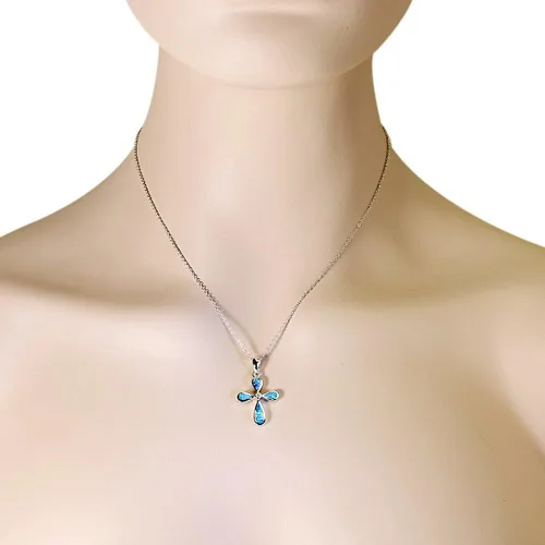 Vista 3 de Collar con colgante de cruz religiosa latina de plata de ley 925