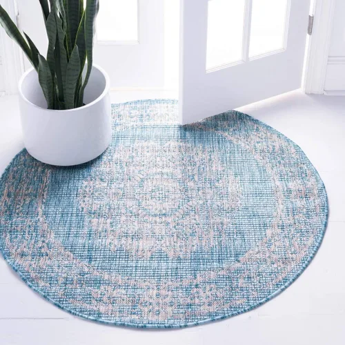 Vista 46 de Unique Loom Alfombra de la colección tradicional para exteriores, desgastada durante el tiempo (octágono de 5 pies y 3 pulgadas, azul/gris)