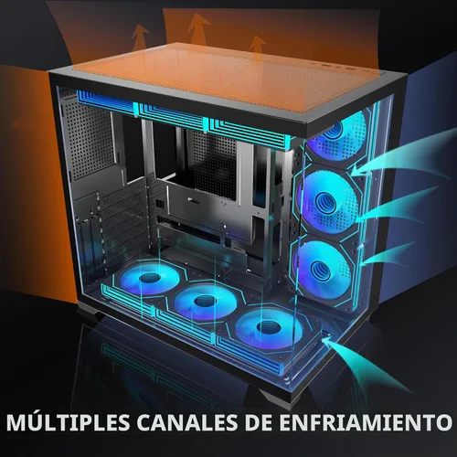 Vista 2 de PC CASE 9 PWM ARGB Ventiladores preinstalados, funda de PC para juegos de media torre, carcasa panorámica de vidrio templado para computadora