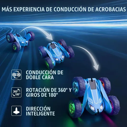 Vista 4 de MaxTronic Auto de control remoto de carga directa rápida con LED, carga dual USB-C exclusiva para automóvil y controlador - 2.4Ghz 9.3 mi/h 360° Azul
