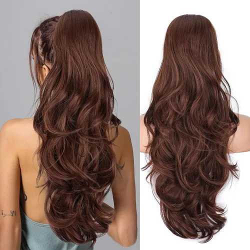 Vista 9 de Extensión de cola de caballo rubio, extensión de cola de caballo con cordón de 20 pulgadas para mujeres, extensiones de cabello de cola de caballo