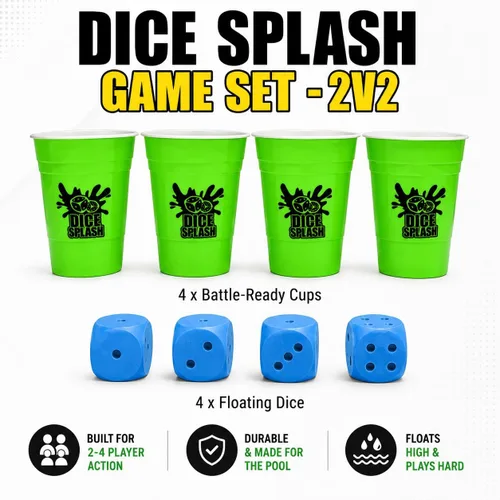 Vista 2 de Competitive Pool Game for Adults, 2–4 Players, Oversized Floating Dice Set with Cups & 20ft Pool Divider No Divider