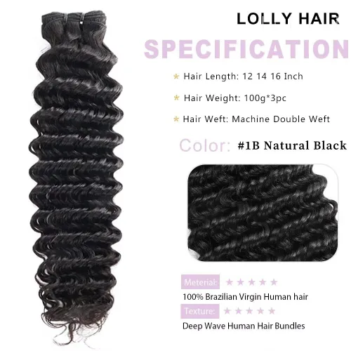 Vista 2 de Manojos de cabello humano ondulado profundo de 12, 14, 16 pulgadas, paquetes de ondas de agua, 100% sin procesar, 10A, cabello humano virgen