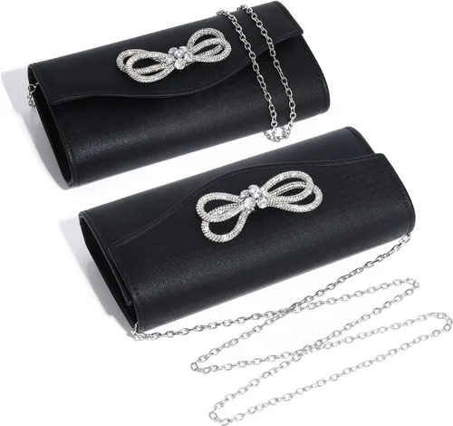Vista 8 de Bolso de noche para mujer, con lazo de cristal brillante, con solapa, bolso de mano para mujer, boda, fiesta, baile de graduación