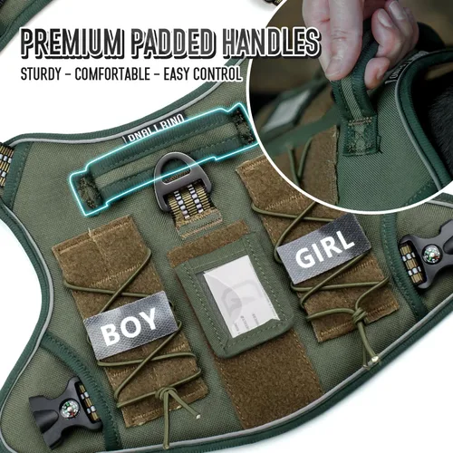 Vista 2 de Arnés táctico para perros medianos y grandes, control ajustable sin tirones con asa, chaleco reflectante resistente, talla XL Verde militar