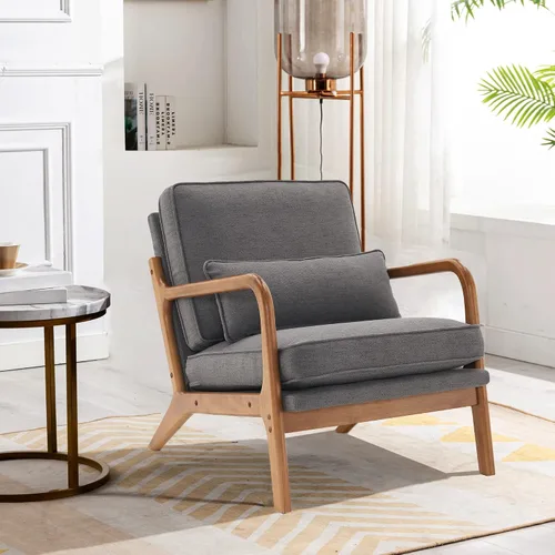 Vista 17 de JOYBASE Silla decorativa de salón, silla moderna de mediados de siglo, silla de respaldo alto, sillón con marco de madera, cómoda silla de lectura
