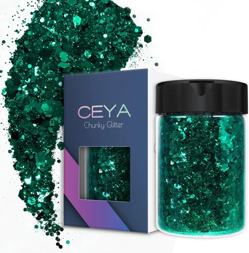 Vista 17 de Ceya Juego de purpurina gruesa de 32 colores, 11.28 onzas/11.29 oz de purpurina para manualidades en polvo mezclado con copos gruesos y finos cada