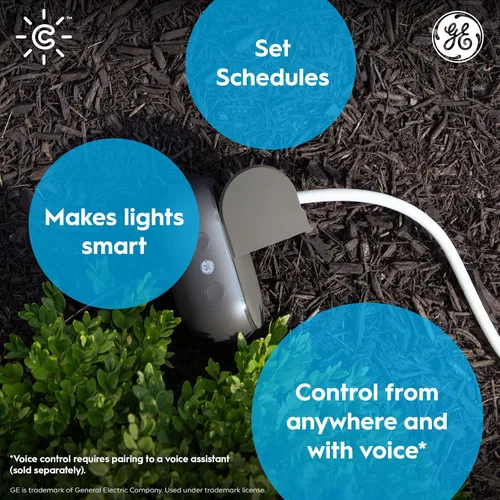 Vista 2 de GE Cync - Enchufe inteligente, enchufe Bluetooth para exteriores y Wi-Fi, enchufe resistente a la intemperie, funciona con Alexa y Google, negro