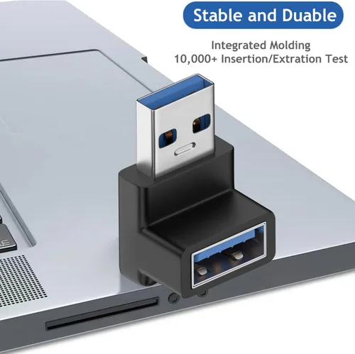 Vista 6 de Adaptador USB 3.0 macho a hembra de 90 grados, (4 unidades) hacia arriba y abajo, conector extensor USB A de ángulo izquierdo y recto para PC