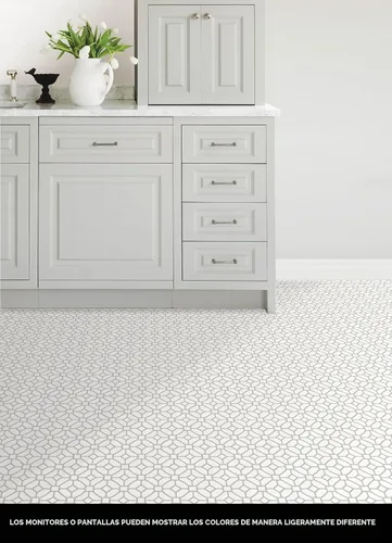 Vista 3 de FloorPops FP2946 Azulejos de Suelo Adhesivos con Diseño de Celosía, Blanco y Blanquecino
