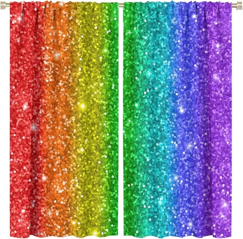 Vista 80 de Cortinas opacas abstractas de arco iris, pintura de color arcoíris con gotas, diseño gráfico creativo con bolsillo para barra, para sala de estar