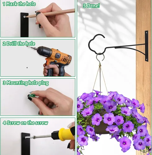 Vista 7 de SNAIL GARDEN Soporte para plantas colgantes, paquete de 2 perchas colgantes para plantas al aire libre con tornillos, ganchos de metal para plantas
