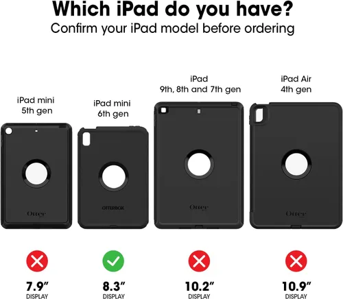 Vista 2 de OtterBox Defender Series - Funda para iPad mini (6ª generación), color negro, resistente, duradera, protección multicapa, resistente, duradera