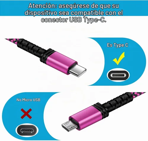 Vista 2 de Samsung S23 Ultra USBC Cable de carga rápida, cable USB C largo a USB A Android blanco+azul+roserd