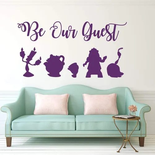 Vista 3 de Calcomanía de pared Be Our Guest - La Bella y la Bestia - Lumiere, Mrs Potts, Chip, Cogsworth y Featherduster