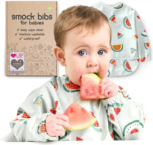 Vista 14 de Baberos impermeables para comer (niño o niña de 6 a 24 meses) – Babero de manga larga para bebé destete