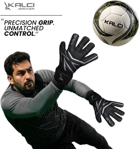 Vista 2 de Kalci Guantes de portero de fútbol con acolchado de espuma de látex para niños/adultos, protección de dedos transpirables, guantes de portero