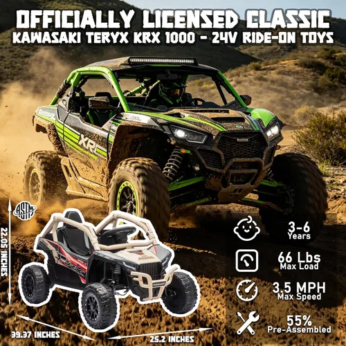 Vista 6 de Kawasaki - UTV de 24 V con licencia para niños de 3 a 6 años, color beige