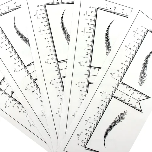 Vista 3 de 50 plantillas desechables de regla de cejas con forma de cejas para Microblading Maquillaje permanente tatuaje diseño de cejas regla de mapeo