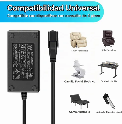 Vista 4 de Fuente de alimentación reclinable Sopito Wide AC/DC 100-240V - con cable de extensión de 6.6 pies, transformador de 29 V 2 A, conector de 2 pines