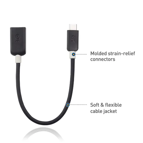 Vista 5 de Cable Matters Adaptador USB C a USB 3.0 de 5 Gbps - 6 pulgadas, adaptador USBC macho a USB hembra OTG, negro