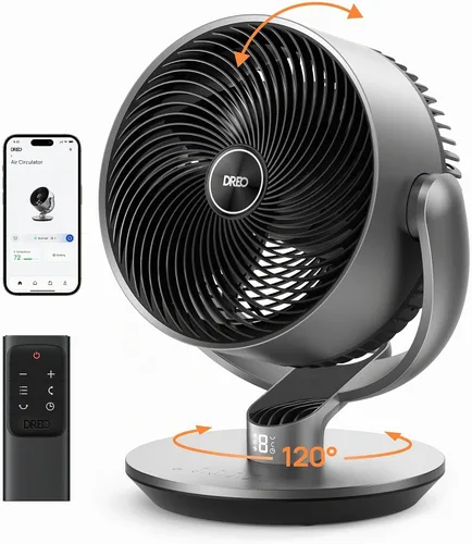 Vista 2 de Dreo Ventiladores inteligentes para dormitorio con control remoto (DR-HAF004S) Ventilador de pedestal con control remoto (PolyFan 513S)