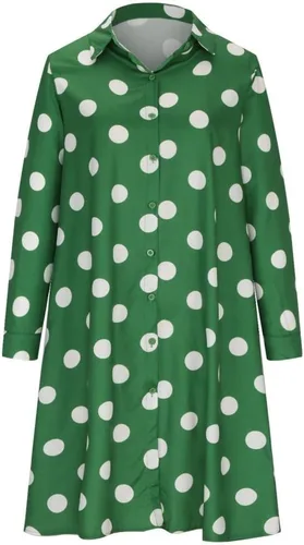 Vista 3 de Ceboyel Vestido midi de lunares para mujer, longitud hasta la rodilla, media manga, vestido casual holgado, vestido camisero, vestido elegante