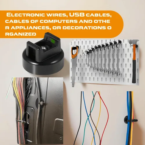 Vista 5 de Soportes magnéticos de alta resistencia, 10 soportes multiusos para cables con bridas de nailon (50 piezas) para una gestión eficiente de cables