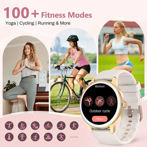 Vista 4 de Reloj inteligente para mujer, compatible con iPhone y Android, ritmo cardíaco SPO₂ y seguimiento de la salud de la mujer, más de 100 modos