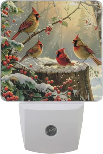 Vista 6 de Vdsrup Juego de 2 luces nocturnas de muñeco de nieve de invierno, luces nocturnas con forma de pájaro cardenal, luz nocturna LED enchufable, lámpara