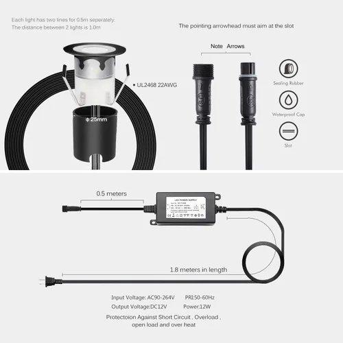 Vista 6 de Kits de luces LED empotrables para cubierta con carcasa protectora, iluminación LED de paisaje al aire libre IP67 impermeable, CC 12 V de bajo Azul