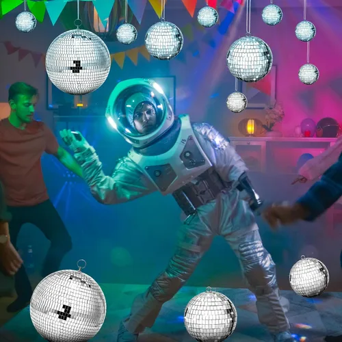 Vista 7 de Funtery 100 Piezas Bolas de Discoteca con Espejo a Granel Surtidas Plateadas Colgantes Decoración de Bolas de Discoteca para Hogar Boda Cumpleaños