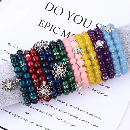 Vista 2 de 2 pulseras de cuentas naturales para mujer, gemas semipreciosas, pulseras de cristal curativo de 0.315 in con tarjetas, pulsera elástica ajustable