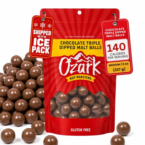 Vista 8 de OZARK NUT ROASTERS Bolas de malta de chocolate, aperitivo gourmet de caramelo malteado, rico sabor a chocolate, bolsa resellable de 14 onzas