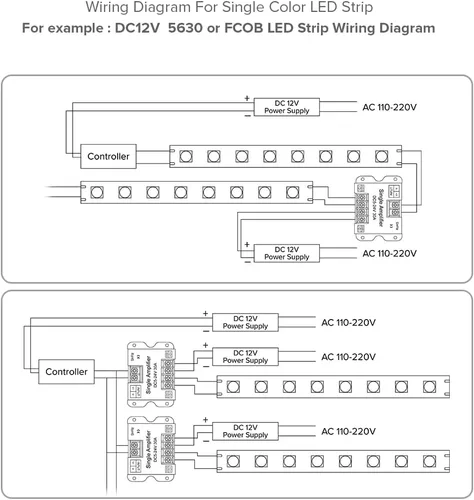 Vista 4 de BTF-LIGHTING COB FCOB 2835 3014 3528 5050 Controlador Amplificador de Señal de 1 Canal Compatible con V- V+ Luz de un Solo Color de 2 Pines Tira LED