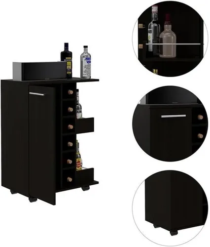 Vista 3 de TUHOME Carrito de barra de madera de ingeniería en negro