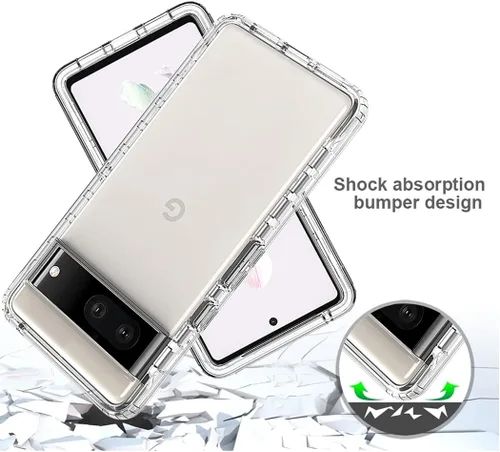 Vista 7 de Funda compatible con Pixel 7/Google 7 con protector de pantalla de vidrio templado, cuerpo completo, a prueba de golpes, transparente, flexible