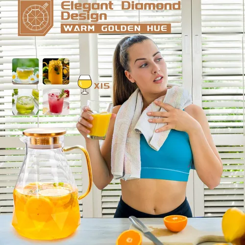 Vista 5 de Jarra de vidrio, jarra de agua de 74.4 oz con tapa