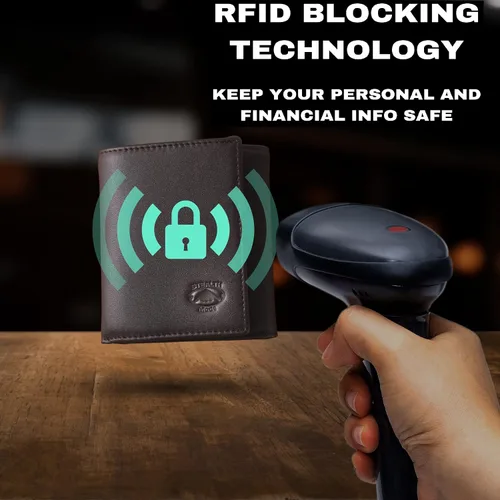 Vista 56 de Stealth Mode Cartera de cuero triple RFID para hombres con soporte de identificación abatible (negro)
