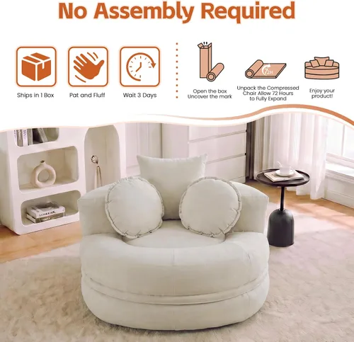 Vista 7 de Boneless Convertible Round Floor Sofa Chair with Expandable Seat, Beige Oversized Lounge Seating, High-density Foam Comfort, Reading Chair, No