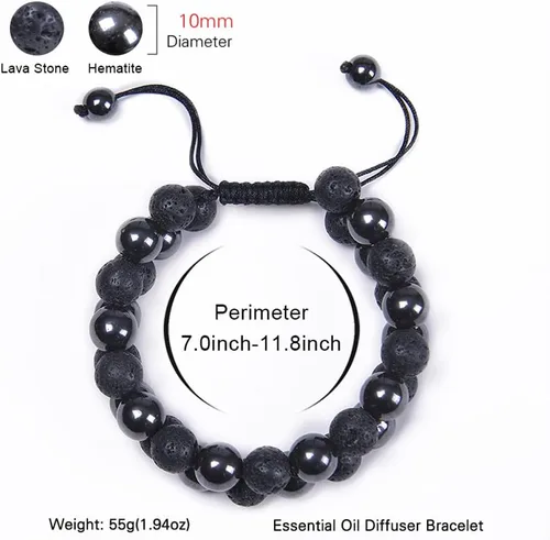 Vista 6 de Brazalete GelConnie de piedras de lava, 7 chakras, 0.32 pulgadas, piedra natural, para curación, alivio del estrés, yoga, ansiedad, aromaterapia