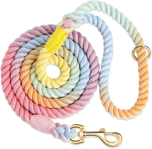Vista 10 de Correa para perro de 5 pies hecha a mano de cuerda de algodón trenzada para perros pequeños, medianos y grandes, cierre de metal dorado resistente