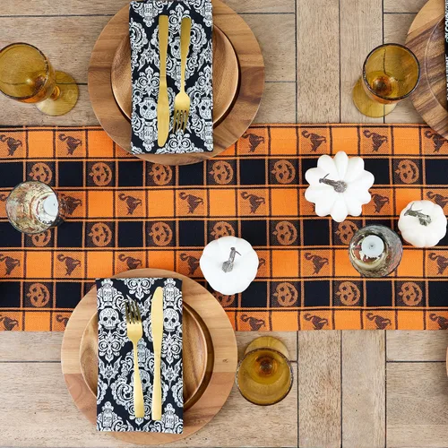 Vista 5 de DII, mantel 100% algodón, se puede lavar en lavadora, mantel para cena, picnic de verano Cuadros de búfalo negro y naranja