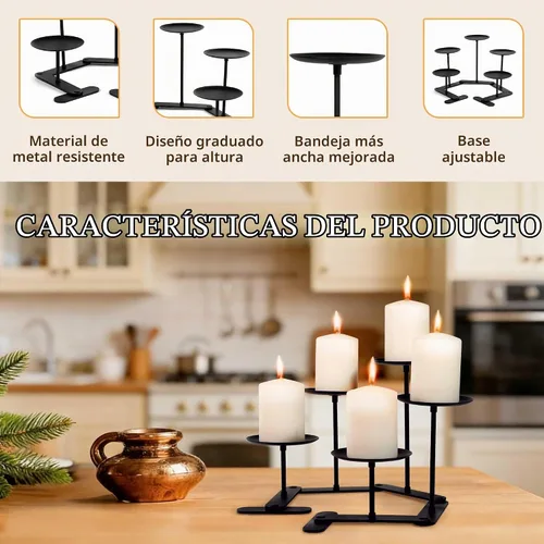 Vista 5 de Candelabro de metal ajustable de 5 pilares, portavelas negro mate Velas A-5
