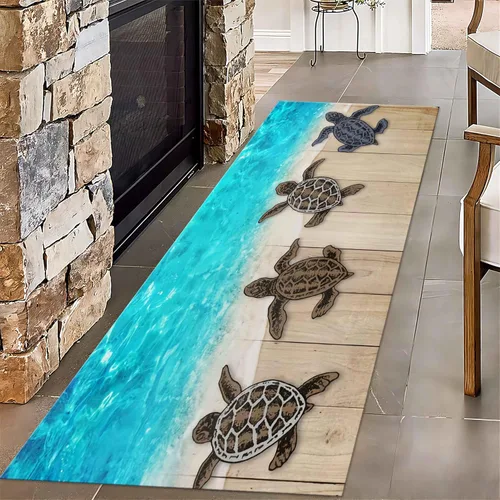 Vista 25 de Alfombra de pasillo larga con diseño de tortuga de acuarela, 2 x 6 pies, alfombra de camino de tortuga azul agua de mar para pasillos, alfombra