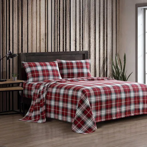 Vista 14 de Eddie Bauer - Sábanas de cama individual, juego de ropa de cama de franela de algodón con funda de almohada a juego, cepilladas para mayor suavidad